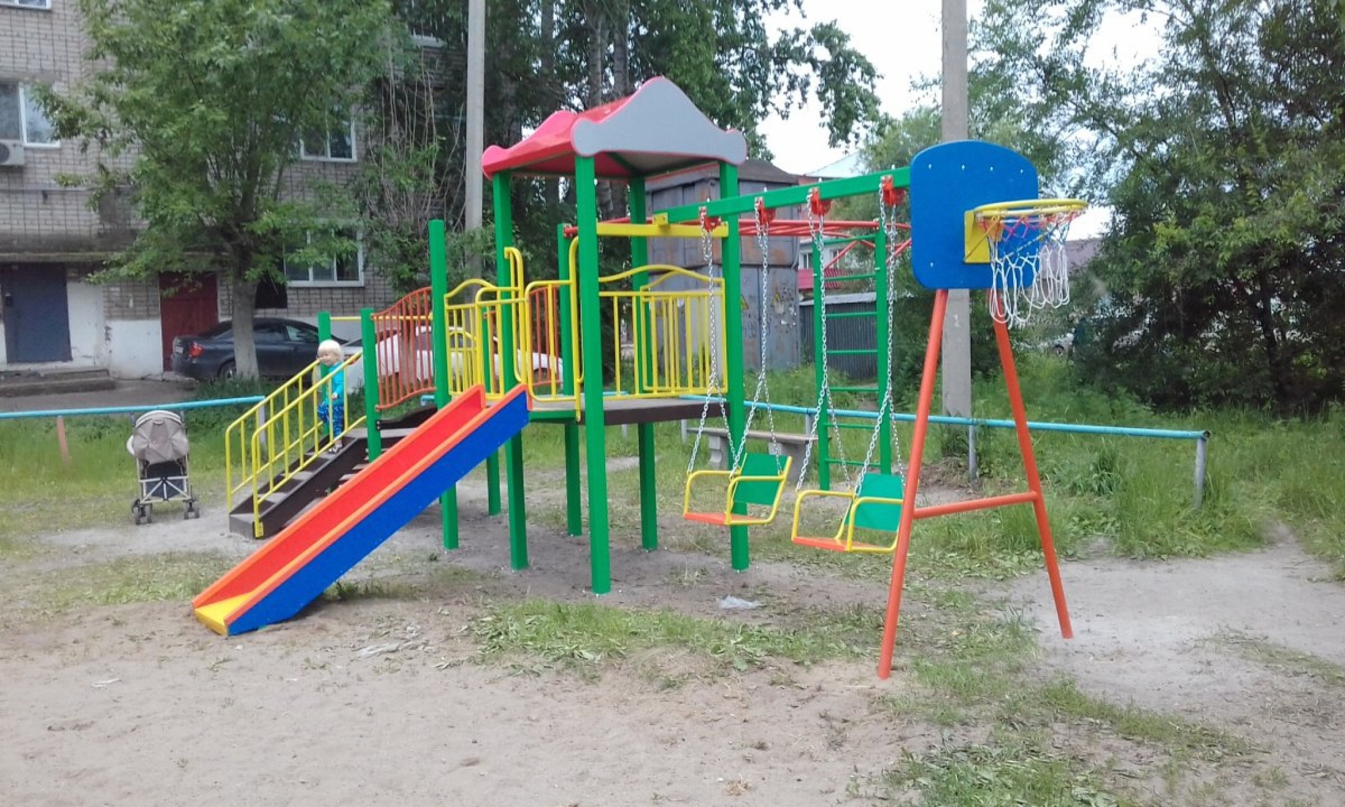 Детский городок 2 с баскетбольным кольцом и шведской стенкой